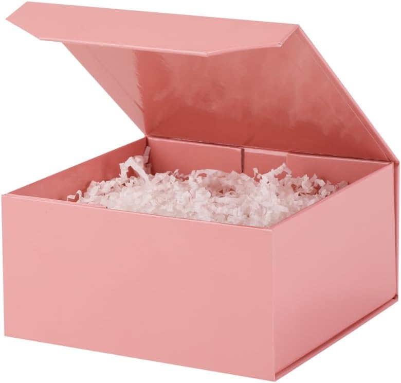 PACKGILO 6 Pcs Small Pink Gift Box 6x6x3 Inch Magnetic Gift Box Small Magnetic Box with Crinkle Paper Pink Small Gift Box with Shredded Paper Luxury Gift Boxes with Lids for Presents - Image 1